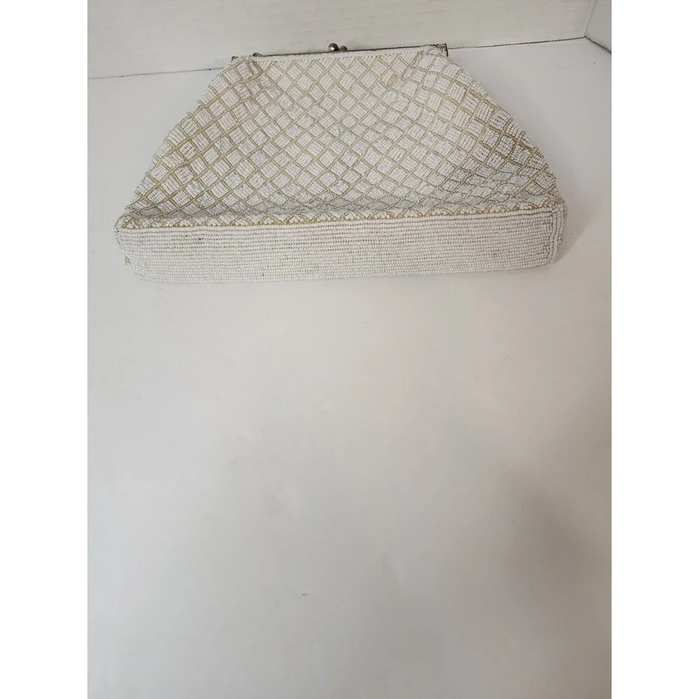 vintage white beaded clutch purse